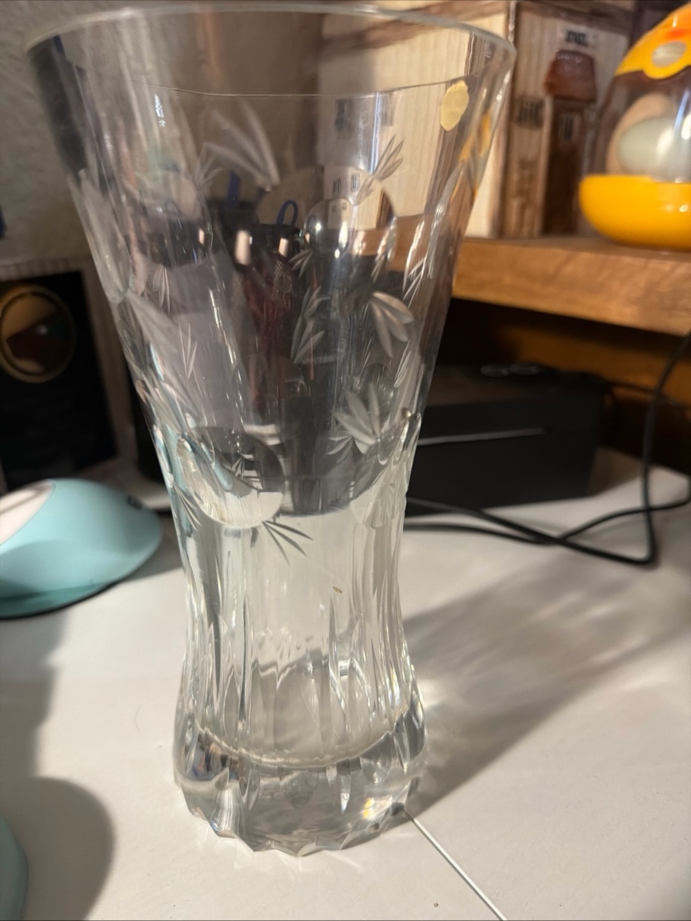 Clear Etched Glass Floral Vase - Unbranded